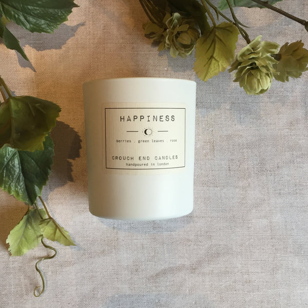 "HAPPINESS" blackberry, green leaves & tuberose candles